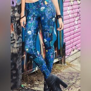Blackmilk Blue Graphic Skull Print Leggings